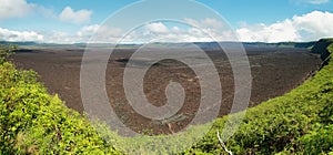 Volcanic landscape of the big crater of Sierra negra volcano in Isabela island