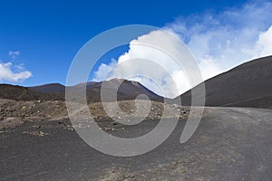 Volcanic landscape with gas chambers from Etna volcano