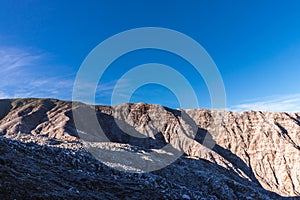 volcanic landscape with rocky and arid mountains in Volcan Poas National Park in Alajuela province of Costa Rica