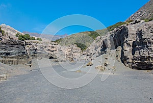 The volcanic landscape of sand sea in Bromo Tengger Semeru national park, East Java, Indonesia.