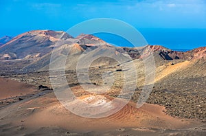 Volcanic landscape at Timanfaya National Park, Lanzarote Island, Canary Islands, Spain