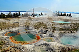 Volcanic Landscape of West Thumb Geyser Basin and Yellowstone Lake, Yellowstone National Park, Wyoming, USA