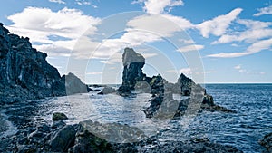 Volcanic lava rocks at Djupalonssandur beach in Snaefellsnes peninsula in Western Iceland