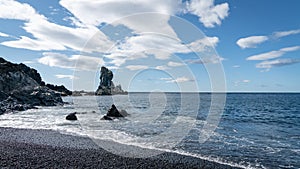 Volcanic lava rocks at Djupalonssandur beach in Snaefellsnes peninsula in Western Iceland