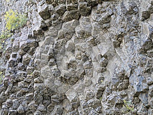 Volcanic lava rocks pentagram columns. Bulgaria