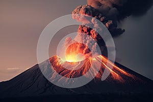 Volcanic Mountain In Eruption. Ai generative