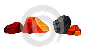 Volcanic Rock as Formed Lava with Rough and Solid Stones Vector Set