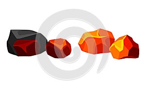 Volcanic Rock as Formed Lava with Rough and Solid Stones Vector Set