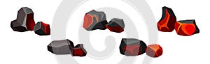 Volcanic Rock as Formed Lava with Rough and Solid Stones Vector Set