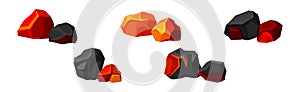 Volcanic Rock as Formed Lava with Rough and Solid Stones Vector Set
