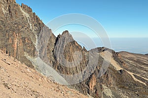 Volcanic rock formations above the clouds