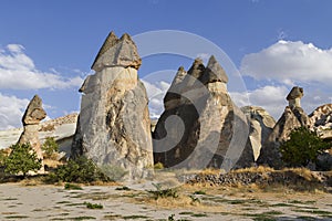 Volcanic rock formations known as fairy chimneys and extreme terrain of Cappadocia, Turkey