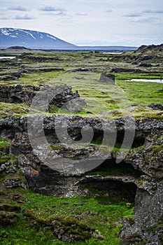 Volcanic rock formations in Lake Myvatn in