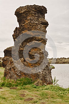 Volcanic rock formations in Lake Myvatn in Northern Iceland