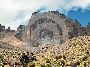 The volcanic rock formations at Mount Kenya, Kenya