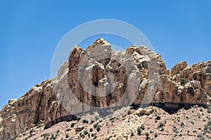 Volcanic rock formations tower over the landscape at the Grand Staircase-Escalante National Monument in Utah, USA