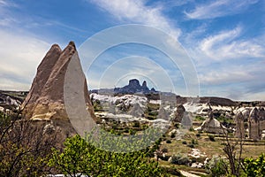 Volcanic rock landscape, Cappadocia, Turkey. Turkish fortress Uchisar