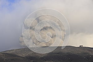 Volcanic smoke from mount Aso