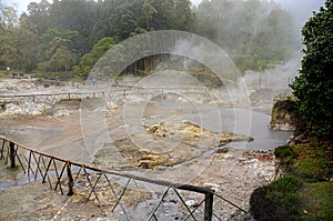 Volcanic steam of sulfur at the caldeiras of Furnas photo