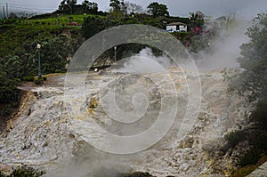 Volcanic steam of sulfur at the caldeiras of Furnas photo