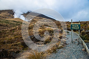 The Volcano active dangerous zone in Tongariro national park of New Zealand.