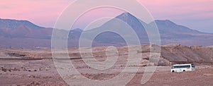 Volcano Atacama Chile bus pink purple photo