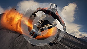 Volcano boarding extrem sport photography sky background view