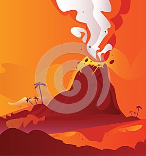 Volcano with burning lava