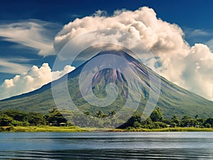 Ai Generated illustration Wildlife Concept of Volcano Concepcion on Ometepe Island in lake Nicaragua