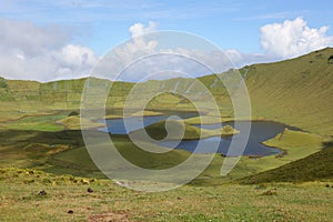 Volcano crater on the island of Corvo Azores Portugal