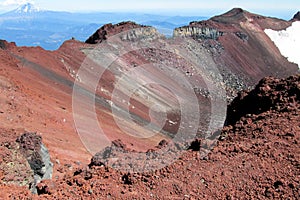 Volcano crater red frozen lava rocks