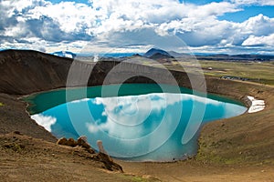 Volcano crater Viti with turquoise lake inside, Krafla volcanic area, Iceland