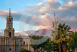 Volcano El Misti overlooks the city Arequipa in southern Peru