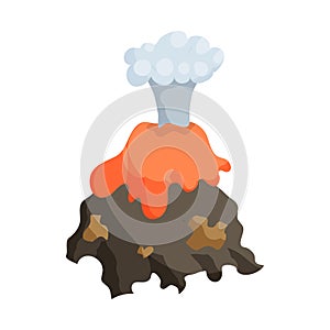 Volcano erruption and lava icon, cartoon style