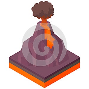 Volcano erupting icon, cartoon style