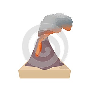 Volcano erupting icon, cartoon style