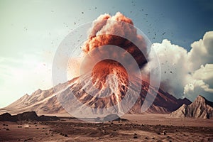 Volcano eruption. AI generated volcanic eruption with lava going down.