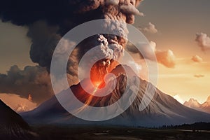 Volcano eruption. AI generated volcanic eruption with lava going down.