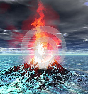 Volcano eruption flame fire virtual scene