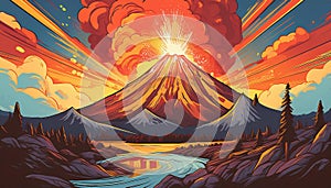 Volcano eruption illustration.