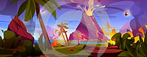 Volcano eruption landscape cartoon background