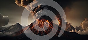 Volcano eruption landscape, Volcanic eruption, Smoke and lava
