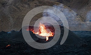 Volcano eruption lava flow iceland