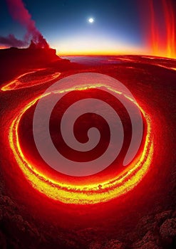 Volcano eruption with lava and magma from the vulcan cater