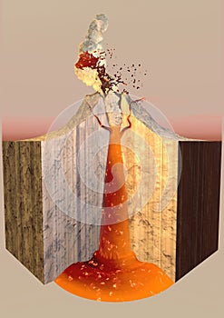 Volcano eruption smoke ashes, split