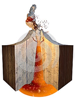 Volcano eruption smoke ashes, split