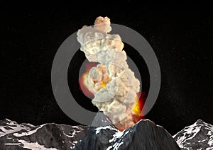 Volcano eruption smoke ashes