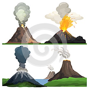 Volcano Eruption on Vector Illustration White