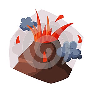 Volcano Eruption, Volcanic Activity with Smoke, Ecological Problem, Air Pollution Vector Illustration