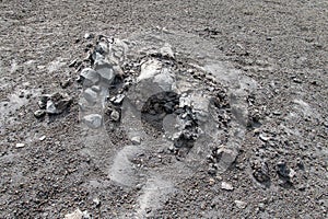 Volcano gray ash and lava rocks